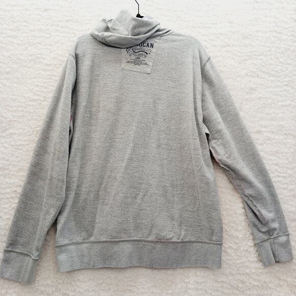 Hoodie Sz L Gray Flag Star Stripe Festival Americana Kangaroo Y2K Patriotic Red - Picture 11 of 16